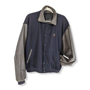 VTG Golden Bear Varsity Bomber Jacket Mens XL Wool Leather Blue Brown Z Letter